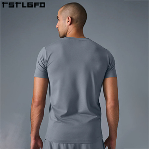 T-shirts à manches courtes en coton respirant écologique avec logo personnalisé sport mélange polyester/spandex tissu évacuant l'humidité O Neck - Product Image 4