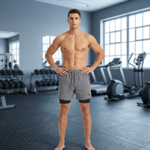 Pantalones Cortos Deportivos para Hombre de Primera Calidad, Color Gris Sólido, Secado Rápido, con Cordón Ajustable, Cintura Media, Estilo Casual y Deportivo, en Poliéster - Product Image 3