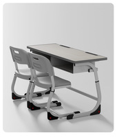 Ensemble de bureau et chaise d'école à deux places, hauteur réglable, structure métallique, pliable, mobilier de classe