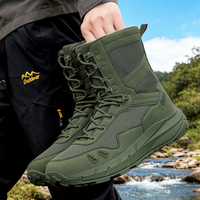 Sepatu Taktis Outdoor untuk Musim Panas, Tahan Lama, Setengah Betis, Ritsleting, Lapisan Mesh Bernapas, Bagian Atas Kulit Sapi Beludru, Sol Karet Ringan