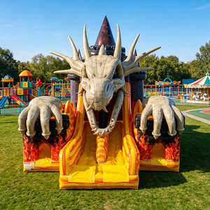 Castillo Inflable Comercial Personalizado de PVC de la Fábrica WINSUN con Pista de Obstáculos de Dinosaurios, Pared de Escalada y Tobogán - Product Image 2