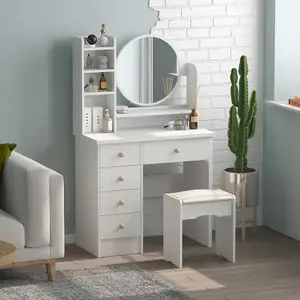 Makeup dressing table nordic style vanity mirror set wood beauty modern