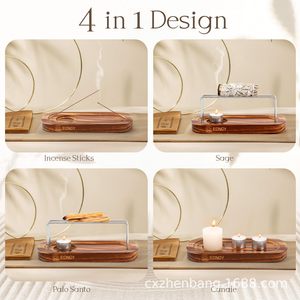 Cross-border wooden aromatherapy holder, <b>home</b> use, moxibustion tea, sage burning stand, multi-functional incense holder, - Product Image 3