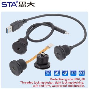 Connecteur circulaire étanche IP67 EP Type-C 3.0 3.2, 20 Gbit/s, montage sur panneau, prise femelle, type C, fiche aviation - Product Image 4