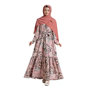 New Trendy Plus Size Muslim Women's Abaya Ethnic Floral Print Islamic Clothing with Seamless Digital Print for Abaya Dress