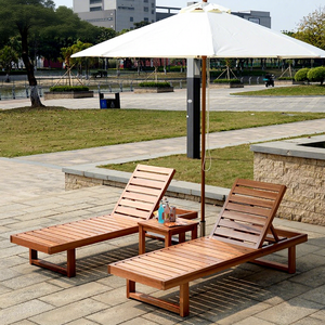 Chaise longue minimaliste moderne en bois massif pour l'extérieur, mobile, anti-corrosion, pour cour, balcon, jardin, villa, bord de mer, piscine - Product Image 1