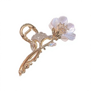 Pinces à cheveux requin exquises en forme de fleur de perle, avec strass étincelants en alliage, pour usage quotidien des jeunes filles, pour queue de cheval - Product Image 3