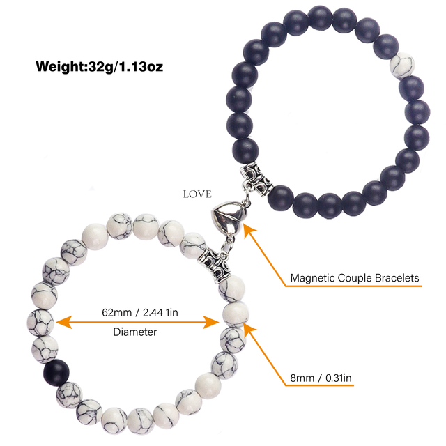 Magnetic Attraction Couple Bracelet Charm Long Distance Touching Bead Bracelet Turquoise Heart Magnetic Couple Bracelet Set
