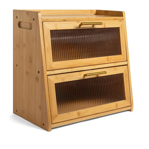 Bamboo Bread Box Double Layer Storage Cabinet With Transparent Dustproof Doors <b>Kitchen</b> Countertop Solid Wood Bread Keeper - Product Image 1