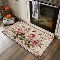 Alfombra de Entrada Kongyu Home Textiles con Estampado de Rosas Rosadas Vintage, Estilo Shabby Chic, Antideslizante, para Puerta Principal, Diseño Botánico Rústico
