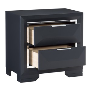Comodino Moderno per Camera da Letto con Due Cassetti, Finiture in Acrilico Smussato, Mobile in Legno Blu Notte - Product Image 4