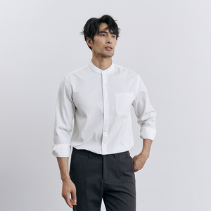 Camisa informal <span class=keywords><strong>de</strong></span> algodón con <span class=keywords><strong>cuello</strong></span> <span class=keywords><strong>redondo</strong></span> para <span class=keywords><strong>hombre</strong></span>, camisa <span class=keywords><strong>de</strong></span> negocios <span class=keywords><strong>de</strong></span> primavera y otoño para <span class=keywords><strong>hombre</strong></span>, camisa <span class=keywords><strong>de</strong></span> manga larga con <span class=keywords><strong>cuello</strong></span> levantado, camisa <span class=keywords><strong>de</strong></span> Color sólido - Product Image 1