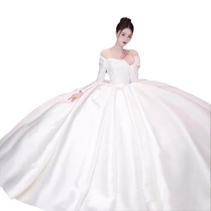 Wedding Dress Off Shoulder Long Sleeve Satin Ball Gown Sweetheart Neckline Natural Waist Vintage Style - Product Image 5