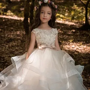 Elegante <span class=keywords><strong>2023</strong></span> de encaje sin mangas <span class=keywords><strong>vestidos</strong></span> de niña de las flores mullido bautismo niños desfile para bodas vestido de baile de primera comunión - Product Image 1