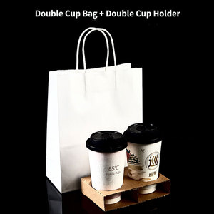 ถุงกระดาษคราฟท์สีขาวแบบใช้แล้วทิ้งสำหรับใส่เครื่องดื่มกาแฟแบบนำกลับบ้าน  แบบใส่แก้วเดี่ยว แก้วคู่ แก้วสี่ใบ พร้อมหูหิ้ว - Product Image 3