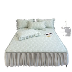 Juego de colchoneta refrescante de seda helada Hongchang, estilo princesa con falda con volantes, para camas de 1.5m, 1.8m y 2.0m, ropa de cama de verano - Product Image 1