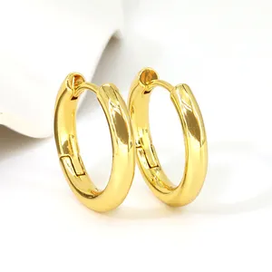 High Quality Classic Cheap 14mm 20mm Women Brass Simple Jewelry Circle Minimalist Huggie Hoop Earrings For Ladies