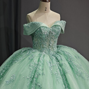 5908 Luxury Green Glitter <b>Lace</b> Ball Gown Sweetheart Quinceanera Floor-Length Breathable Chapel Train Natural Waistline Crystal - Product Image 5