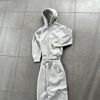Ensemble survêtement homme hiver personnalisé, épais, délavé à l'acide, avec broderie sur les revers et strass, effet usé, comprenant sweat à capuche et pantalon de survêtement