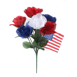 LINDOJUNI Ramo Decorativo Patriótico de Flores Artificiales Rojas, Blancas y Azules para el Día de la Independencia, Decoración de Mesa - Product Image 1
