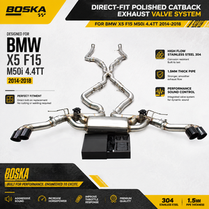 Système d'échappement Catback Poli à Montage Direct pour BMW X5 F15 M50i 4.4TT 2014-2018 Boska Racing, en Acier Inoxydable à Haut Débit - Product Image 1