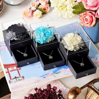 2 Stuks Echte Roos Acryl Sieraden Doos Vierkant Eeuwige Bloem Led Kettingen Accessoires Geschenken Voor Moederdag Valentijn Natuurlijk