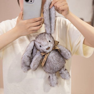 Peluche <span class=keywords><strong>Coniglio</strong></span> Grigio con Orecchie Morbide Personalizzato OEM/ODM - Classico <span class=keywords><strong>Coniglio</strong></span> Imbottito con Fiocco e Orecchie Lunghe - Product Image 2