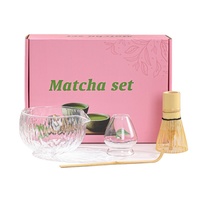 Ensemble de thé matcha de style Japandi de haute qualité, écologique, en verre, coffret cadeau, fouet en bambou, cuillère, support, kit de préparation du thé