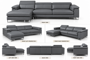 Sofá Seccional de Cuero Color Carbón Oscuro de Alta Gama para Hogares Modernos con Configuración en L, Asientos Premium y Comodidad Contemporánea - Product Image 3