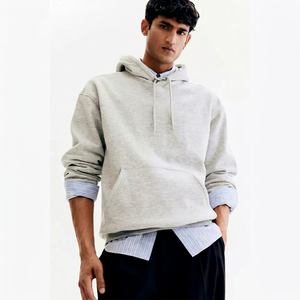 Sweat-shirt à capuche unisexe gris, coupe classique, couleur unie, décontracté, pour l'automne, 100 % coton molletonné anti-boulochage 300g, tricoté, avec poche - Product Image 1