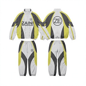 ZAINI Premium Polyester Micro Taslan 120 GSM Windbreaker Suit White Charcoal Yellow Panel Custom Logo Sportswear <b>Set</b> Men Winter - Product Image 1