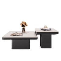 Table basse carrée minimaliste italienne haut de gamme moderne, bois massif, cadre en acier inoxydable, combinaison de plaques en pierre, petit appartement
