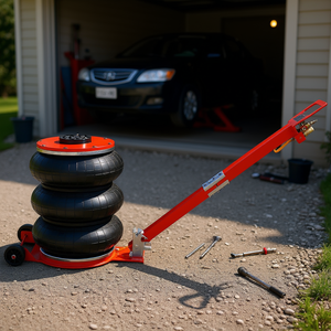 Gato neumático triple de 11000 libras de capacidad de elevación, color rojo, para coches, gato neumático de 16 pulgadas con fácil plegado para terrenos. - Product Image 2