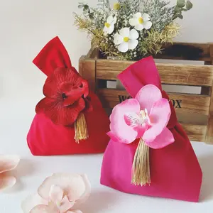Japanese Style Flower Candy Bag Wedding Special Velvet Candy Wedding Handbag