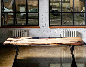 <span class=keywords><strong>Mesa</strong></span> de comedor de río con patas doradas de acero inoxidable, <span class=keywords><strong>mesa</strong></span> de resina <span class=keywords><strong>epoxi</strong></span> transparente, con borde vivo - Product Image 3