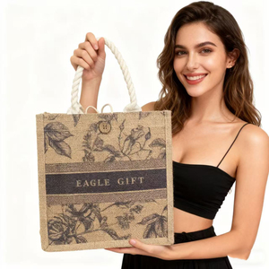 Sac en jute laminé écologique, sac en toile de jute réutilisable, sacs de courses en lin avec logo personnalisé pour la publicité - Product Image 1