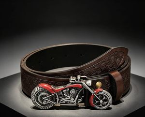 Sabuk Kulit Sapi Unisex Model Vintage dengan Gesper Biker Berat Berbahan Paduan Seng, Pola Geometris, dan Bernapas - Product Image 1