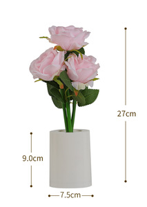 Lampe de table LED en forme de rose artificielle avec vase, rose en soie réaliste, lumière de <span class=keywords><strong>nuit</strong></span> blanc chaud pour chambre à coucher, mariage, décoration de <span class=keywords><strong>la</strong></span> maison, cadeau - Product Image 2