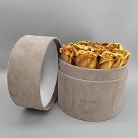 Boîtes cadeaux rondes en velours gris de luxe avec logo personnalisé pour la Saint-Valentin, mariage, fleurs, matériaux recyclés, revêtement UV et feuille d'or
