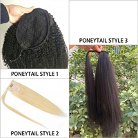 Queue de cheval en cheveux naturels en gros, extension lisse crépue Yaki à enrouler, noir naturel avec peigne, longue et prête à l'emploi pour femmes