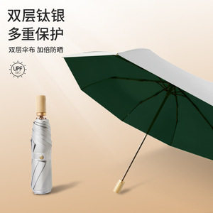 ร่มพับสามตอน โครงสร้างไนลอนผสมโลหะ ด้ามไม้ กันรังสียูวี ใช้ได้ทั้งแดดและฝน ดีไซน์มินิมอล - Product Image 4