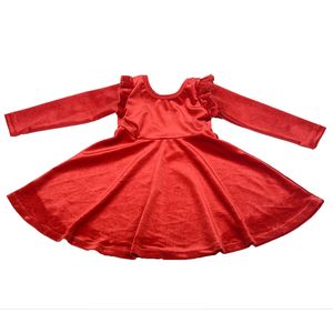 Robe d'automne en velours à volants et motif personnalisé pour bébés et jeunes enfants, longueur genou, en nylon/coton, vente en gros - Product Image 3