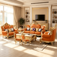 Ensemble de canapés et fauteuils en cuir pour salon, avec accoudoirs sculptés et sièges rembourrés