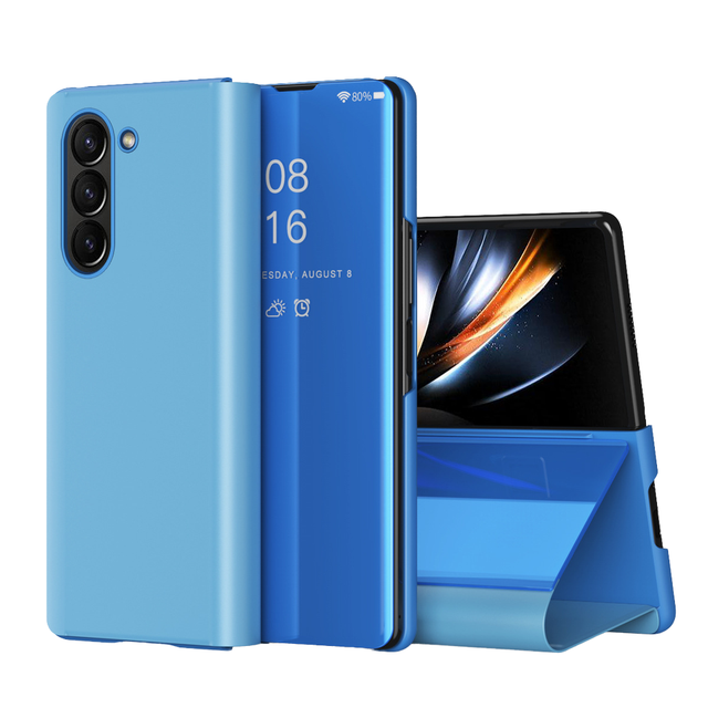 Mirror Flip Case for Samsung Galaxy Z Fold 7 6 5 4 3, with Built-in Kickstand & Screen Protector, Electroplated Mirror Cover
