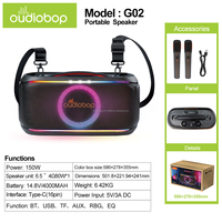 Haut-parleur Bluetooth d'extérieur à marque privée avec lumières LED RGB, sangle d'épaule pour cours de danse, 150W, 6,5 pouces, Bluetooth 5.0, égaliseur DSP, micros UHF