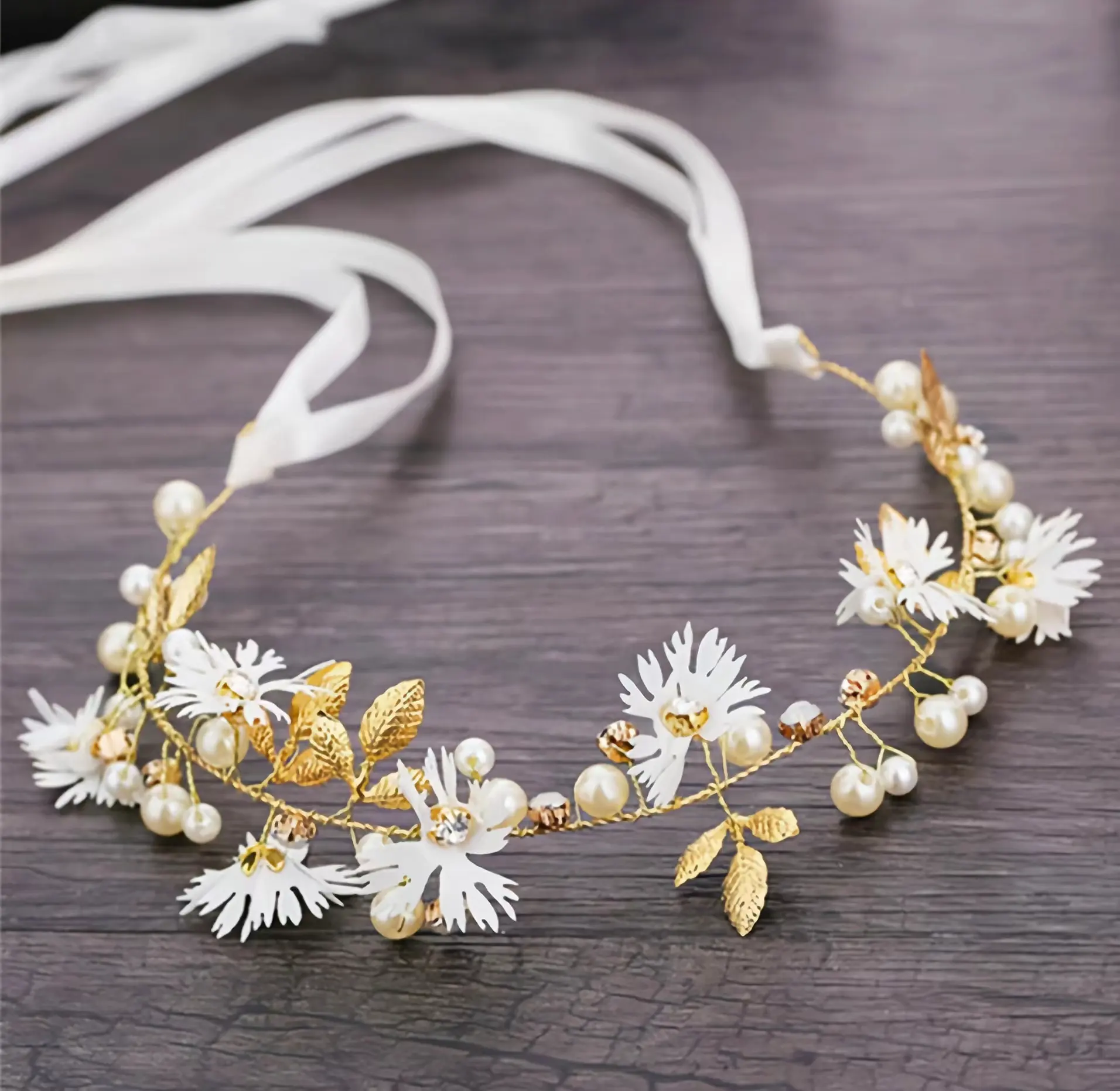 Daisy Pearl Twisted Beads Handmade Hairband Bride Wedding Accessories Headdress Hair Accessories bridesmaid flower children