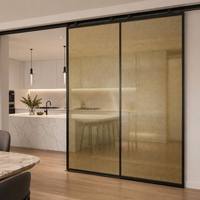 Porte coulissante en verre de sécurité laminé en maille métallique dorée, ultra-claire, à faible teneur en fer, translucide, pour chambre à coucher