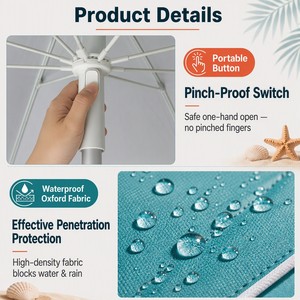 Tilt <strong>Beach</strong> Umbrella Adjustable Height Waterproof Windproof UPF50+ UV Protection Aluminum Pole Patio Pool Outdoor Shade - Product Image 3