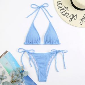Maillot de bain triangle 2 pièces simple pour femme, motif personnalisé avec soutien-gorge push-up, couleur unie, tenue de plage - Product Image 5