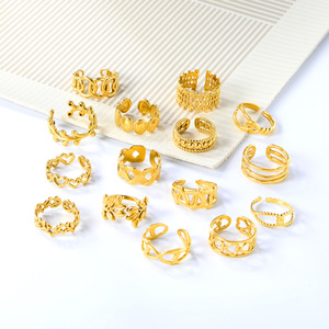 แหวนปรับขนาดได้ทรงเรขาคณิต ชุบทอง 18K ของขวัญเครื่องประดับแฟชั่นสำหรับทุกเพศ - Product Image 2